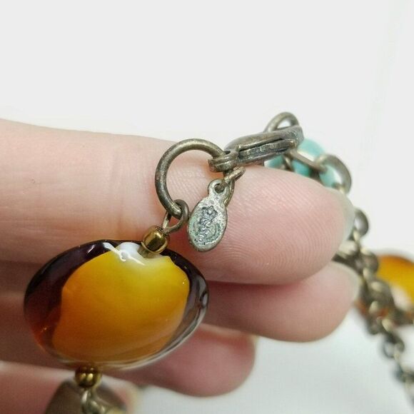 Vintage Premier Designs Long Blue Orange Beaded Chain Necklace, Adjustable Clasp - Picture 4 of 6